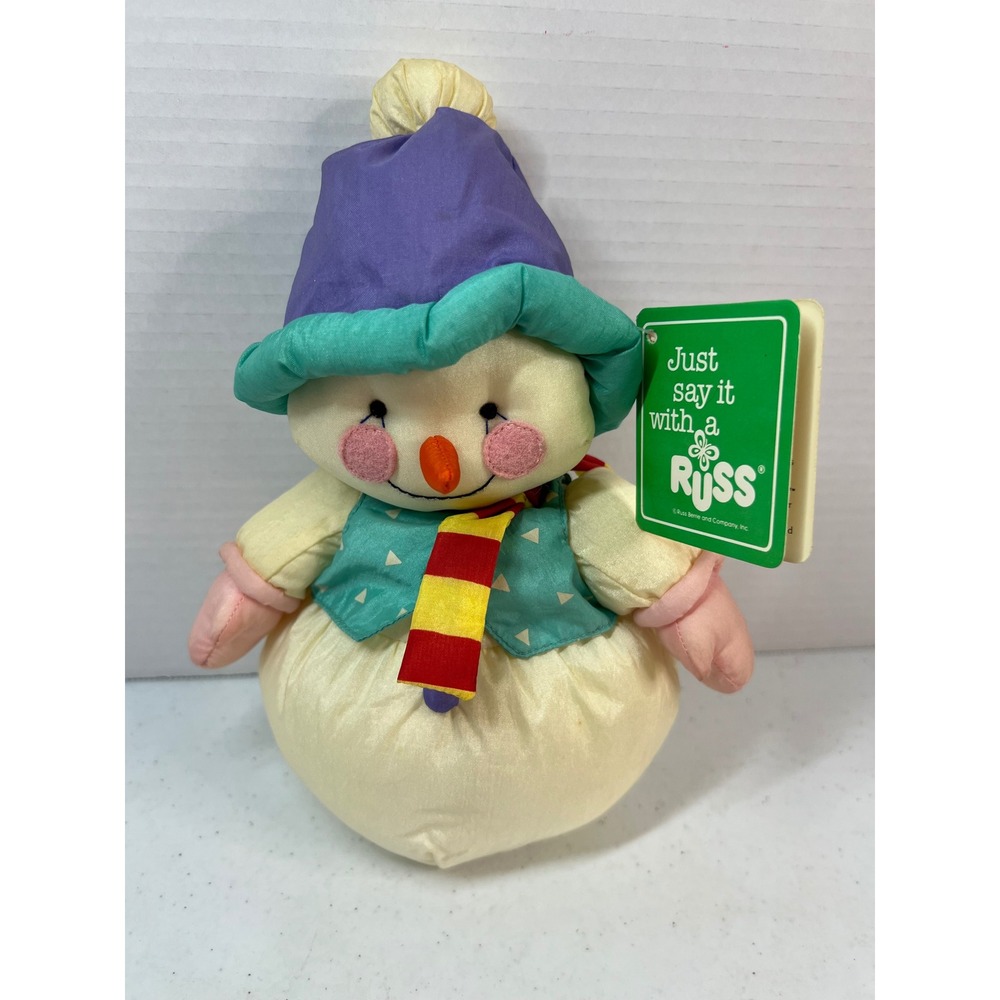 Vintage Russ Berrie Snowman Nylon Parachute plush 9" Winter Holiday Stuffed Toy